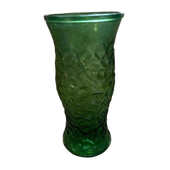 Vintage Hoosier Glass Green Textured Vase 10" Embossed Floral Design - Picture 4 of 9